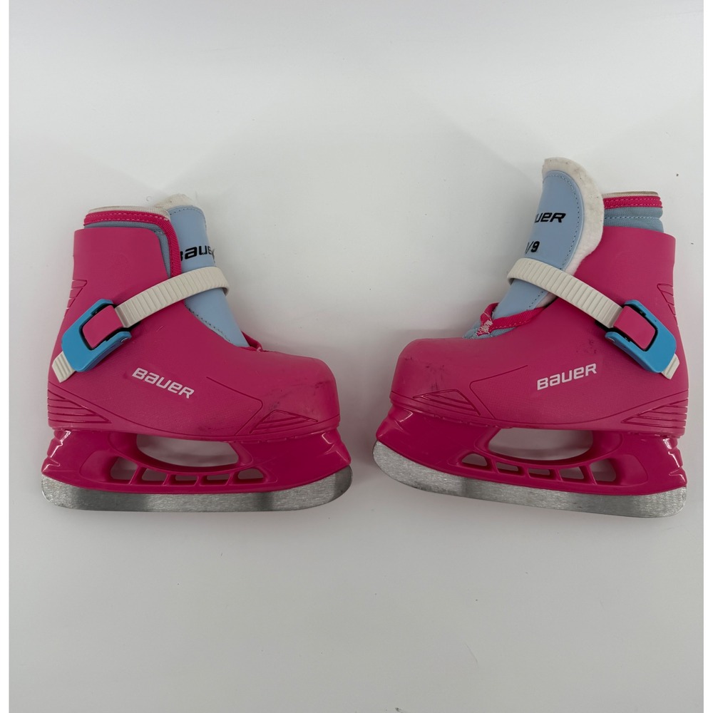 Bauer Lil Angel Pink Blue Youth Girls Ice Skates Size Y 8/9 Adjustable Buckle